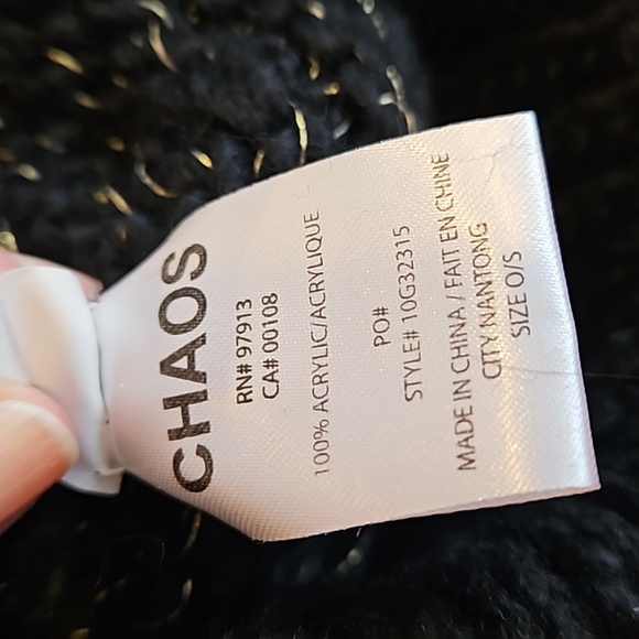 CHAOS Pompom Hat Beanie Black with Rhinestones and Gold Thread - Picture 3 of 7